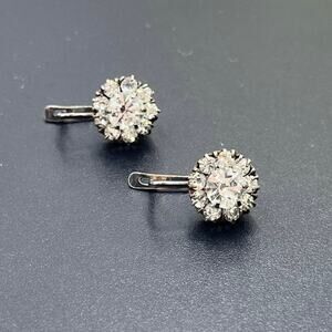 Vintage USSR Gilt 21k Gold Soviet Sterling Silver‎ 875 Rock Crystal Earrings